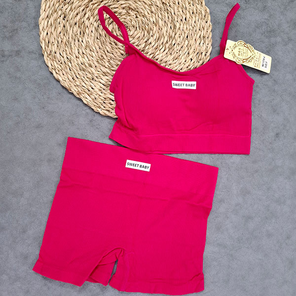 ست نیم تنه و شورت مدل لیزا(سرخابی)