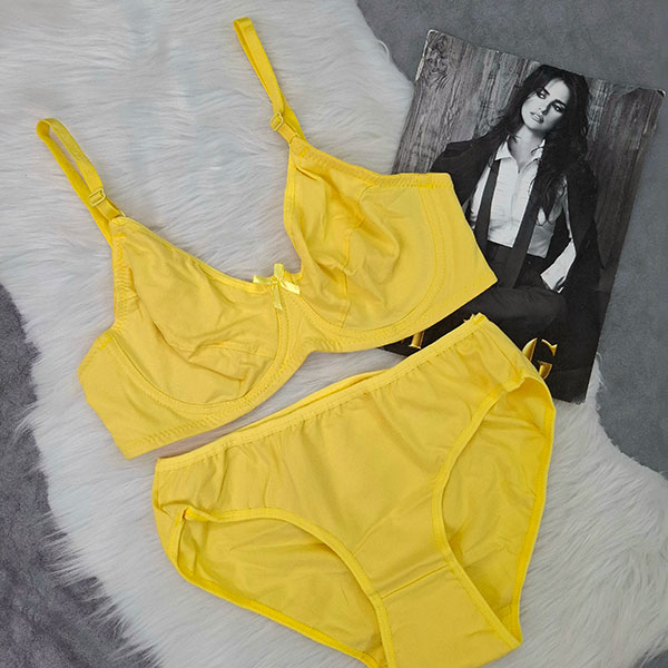 ست لباس زیز نخ پنبه فنر دار سما(زرد)